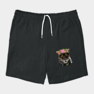 Leopard with flowers, Floral Design, Big Cat Shorts