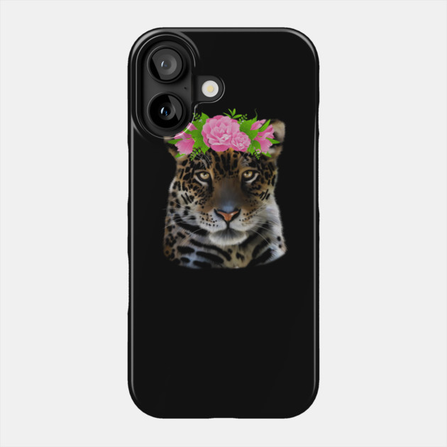 Leopard with flowers, Floral Design, Big Cat Phone Case by logiamerch