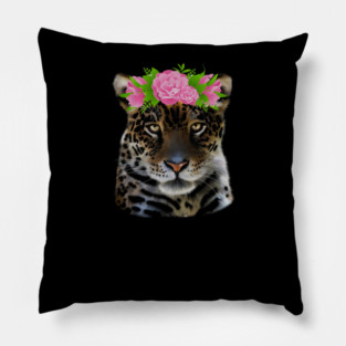 Leopard with flowers, Floral Design, Big Cat Pillow
