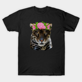 Leopard with flowers, Floral Design, Big Cat T-Shirt