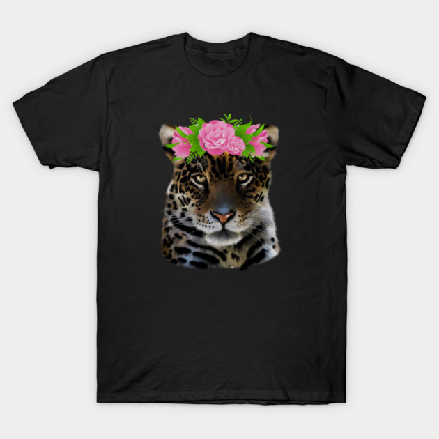 Leopard with flowers, Floral Design, Big Cat T-Shirt by logiamerch