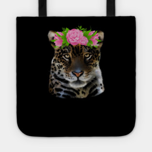 Leopard with flowers, Floral Design, Big Cat Tote