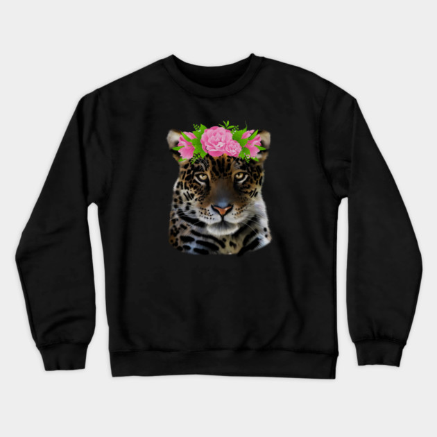 Leopard with flowers, Floral Design, Big Cat Crewneck Sweatshirt by logiamerch
