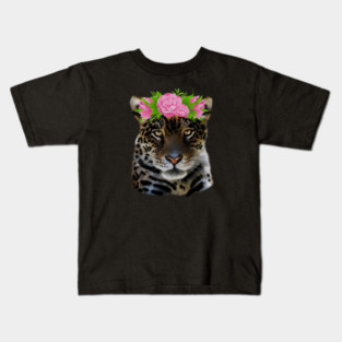 Leopard with flowers, Floral Design, Big Cat Kids T-Shirt