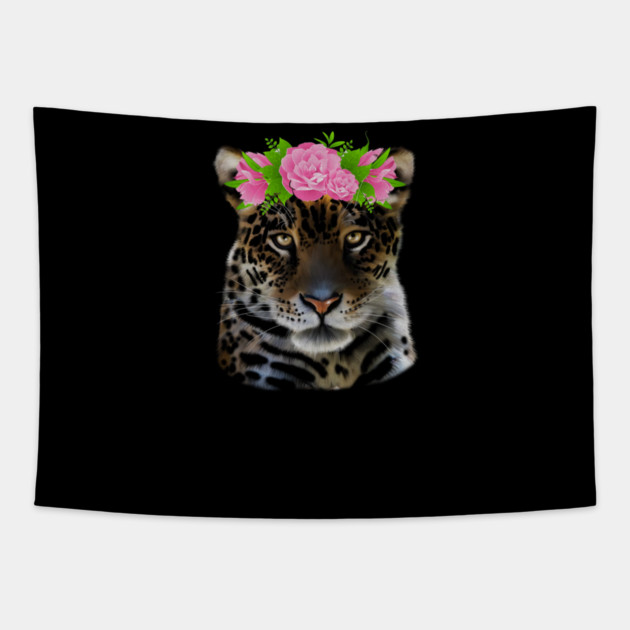 Leopard with flowers, Floral Design, Big Cat Tapestry by logiamerch