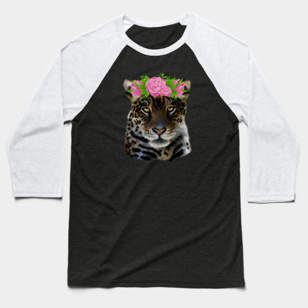 Leopard with flowers, Floral Design, Big Cat Baseball T-Shirt by logiamerch