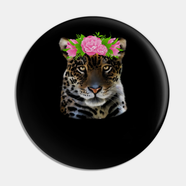 Leopard with flowers, Floral Design, Big Cat Pin by logiamerch