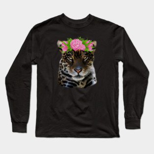 Leopard with flowers, Floral Design, Big Cat Long Sleeve T-Shirt