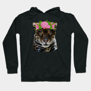 Leopard with flowers, Floral Design, Big Cat Hoodie