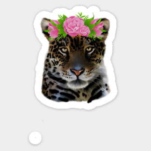 Leopard with flowers, Floral Design, Big Cat Sticker