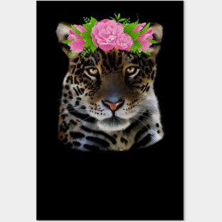 Leopard with flowers, Floral Design, Big Cat Posters and Art