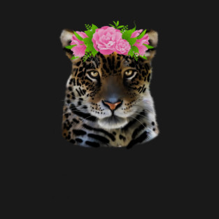 Leopard with flowers, Floral Design, Big Cat T-Shirt