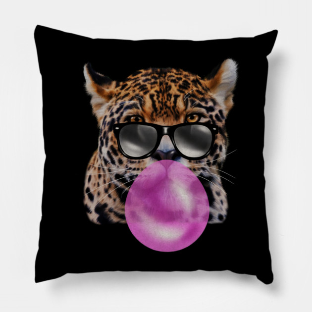 Jaguar with Blowing Gum, Love Big Cats Pillow by logiamerch