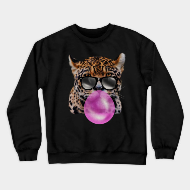 Jaguar with Blowing Gum, Love Big Cats Crewneck Sweatshirt by logiamerch