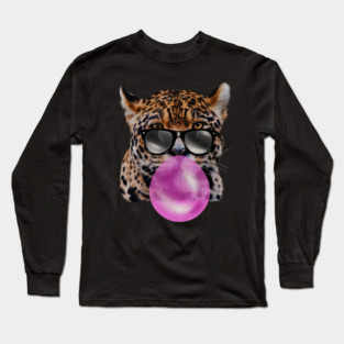 Jaguar with Blowing Gum, Love Big Cats Long Sleeve T-Shirt