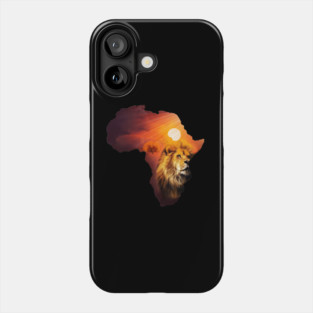 Lion and Africa Map, Sunset Safari, Big Cats Phone Case