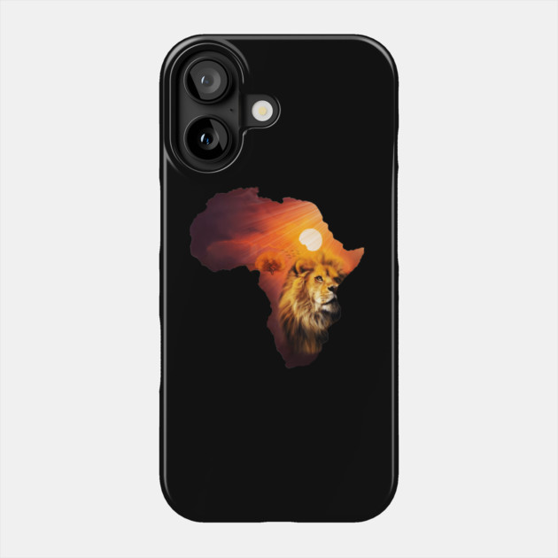 Lion and Africa Map, Sunset Safari, Big Cats Phone Case by logiamerch