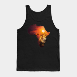 Lion and Africa Map, Sunset Safari, Big Cats Tank Top