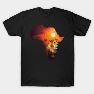 Lion and Africa Map, Sunset Safari, Big Cats T-Shirt