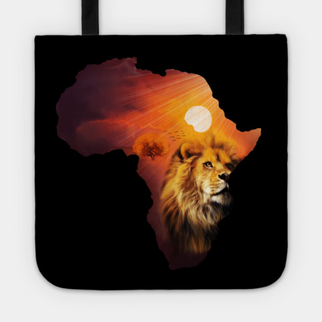 Lion and Africa Map, Sunset Safari, Big Cats Tote by logiamerch