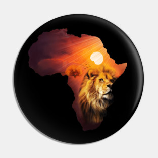 Lion and Africa Map, Sunset Safari, Big Cats Pin