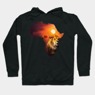 Lion and Africa Map, Sunset Safari, Big Cats Hoodie