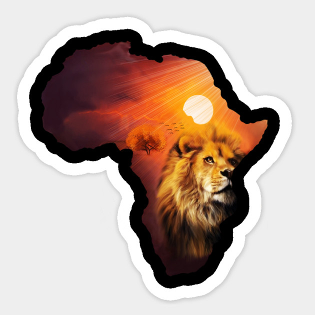 Lion and Africa Map, Sunset Safari, Big Cats Sticker by logiamerch