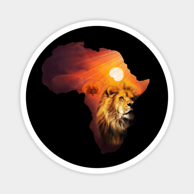 Lion and Africa Map, Sunset Safari, Big Cats Magnet by logiamerch