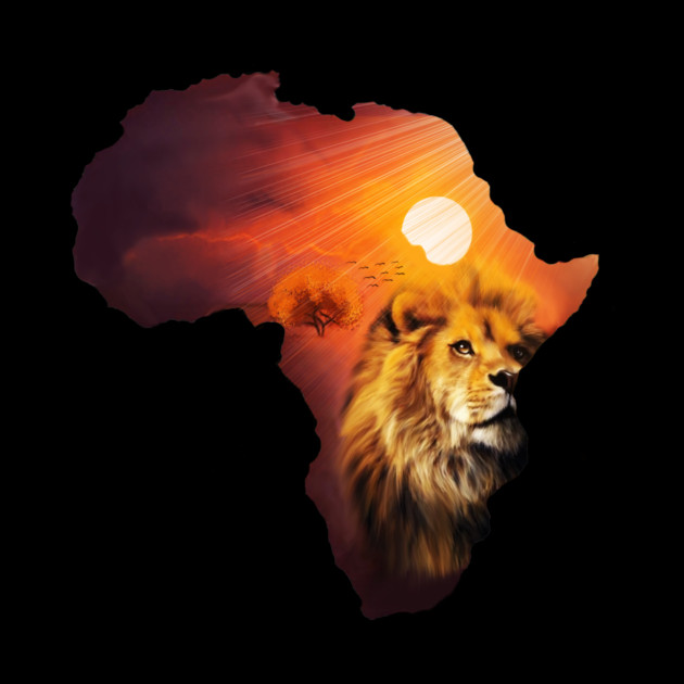 Lion and Africa Map, Sunset Safari, Big Cats by logiamerch