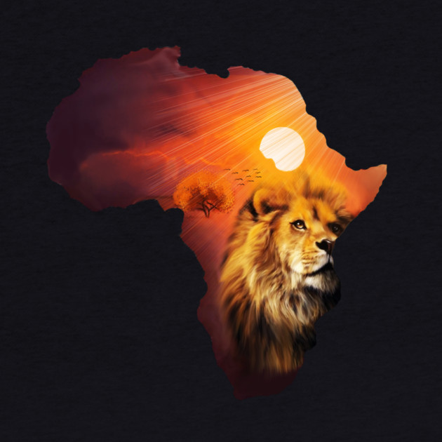 Lion and Africa Map, Sunset Safari, Big Cats by logiamerch