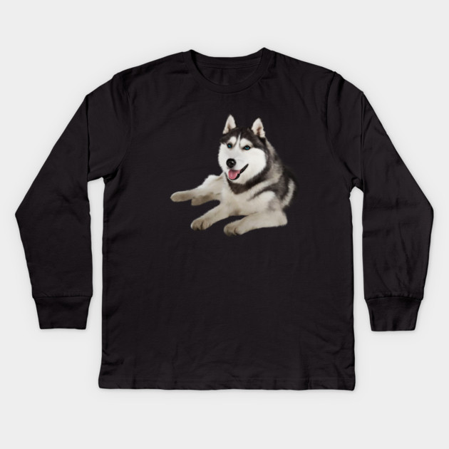 Husky with Blue Eyes, love Huskies, Dog Lover Kids Long Sleeve T-Shirt by logiamerch