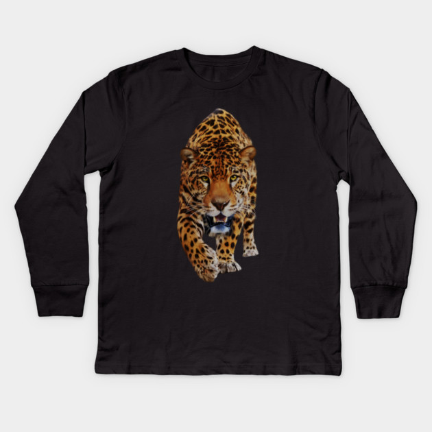 Jaguar Stalking, Love Big Cats, Tropical Animal Kids Long Sleeve T-Shirt by logiamerch