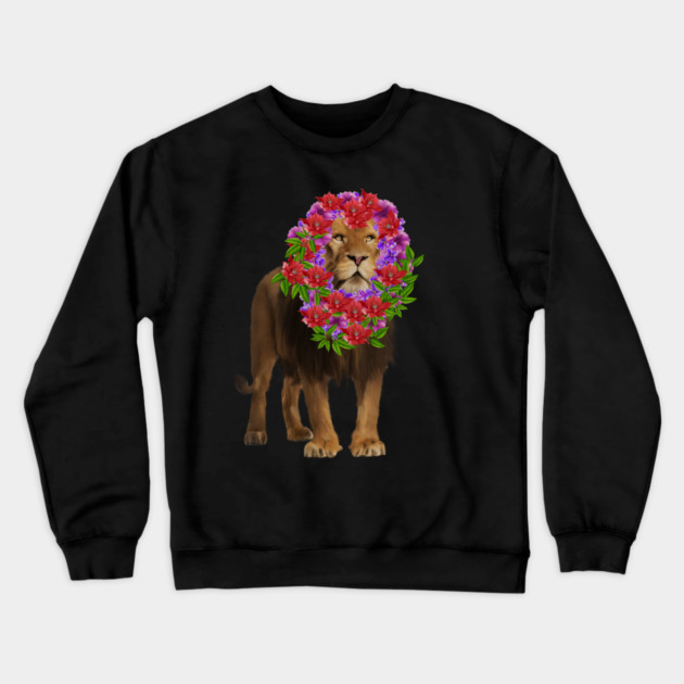 Lion with flower head, Love Lions, Big Cat Crewneck Sweatshirt by logiamerch