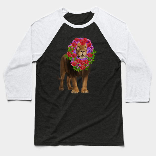 Lion with flower head, Love Lions, Big Cat Baseball T-Shirt by logiamerch