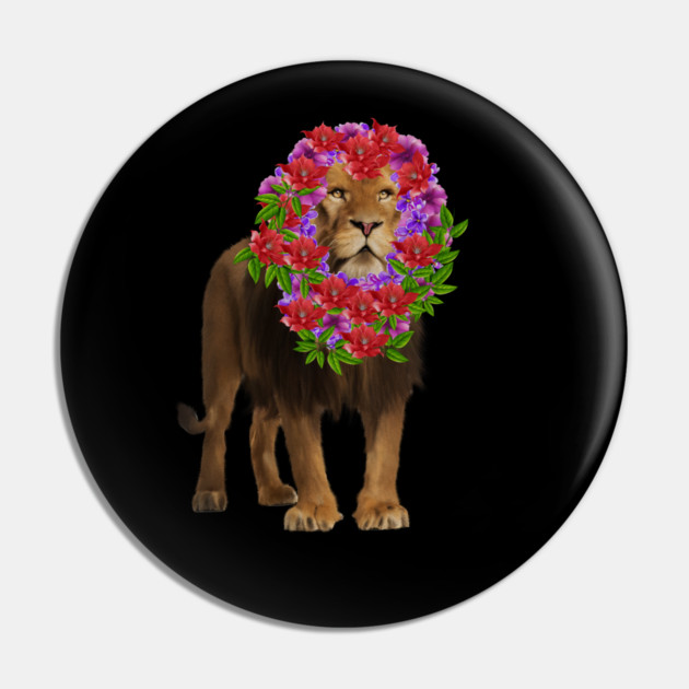 Lion with flower head, Love Lions, Big Cat Pin by logiamerch