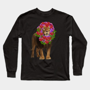 Lion with flower head, Love Lions, Big Cat Long Sleeve T-Shirt