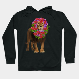 Lion with flower head, Love Lions, Big Cat Hoodie