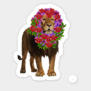 Lion with flower head, Love Lions, Big Cat Sticker