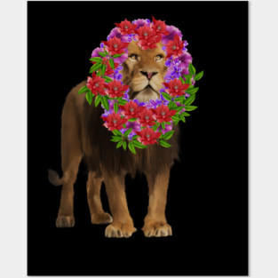 Lion with flower head, Love Lions, Big Cat Posters and Art