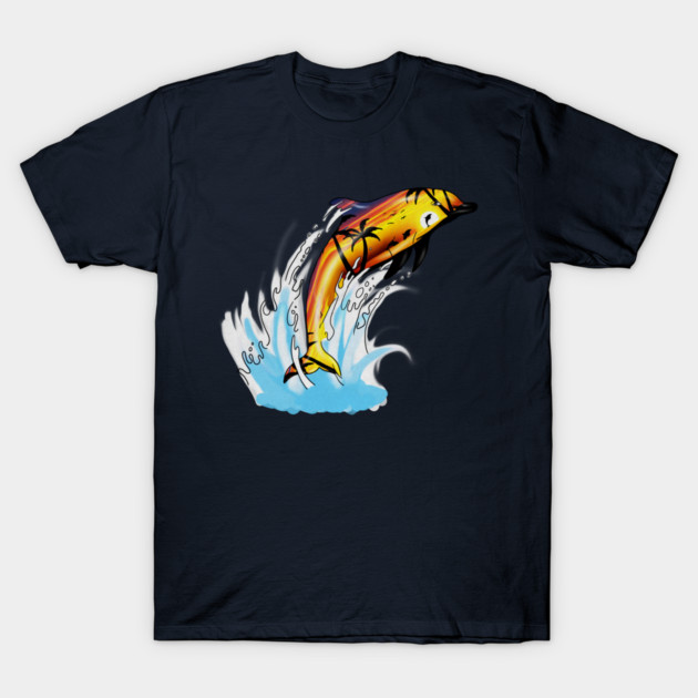 Dolphin with Sunset art, Love Dolphins T-Shirt by logiamerch