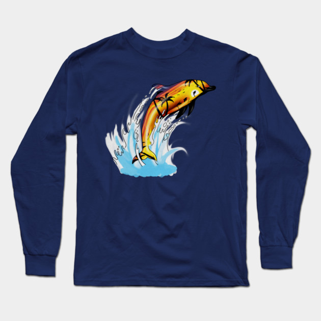 Dolphin with Sunset art, Love Dolphins Long Sleeve T-Shirt by logiamerch