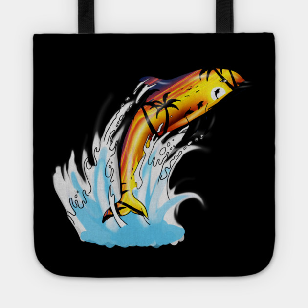 Dolphin with Sunset art, Love Dolphins Tote by logiamerch
