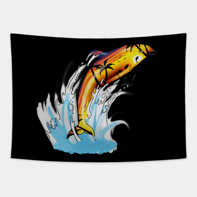 Dolphin with Sunset art, Love Dolphins Tapestry by logiamerch