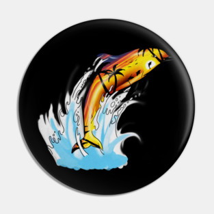 Dolphin with Sunset art, Love Dolphins Pin