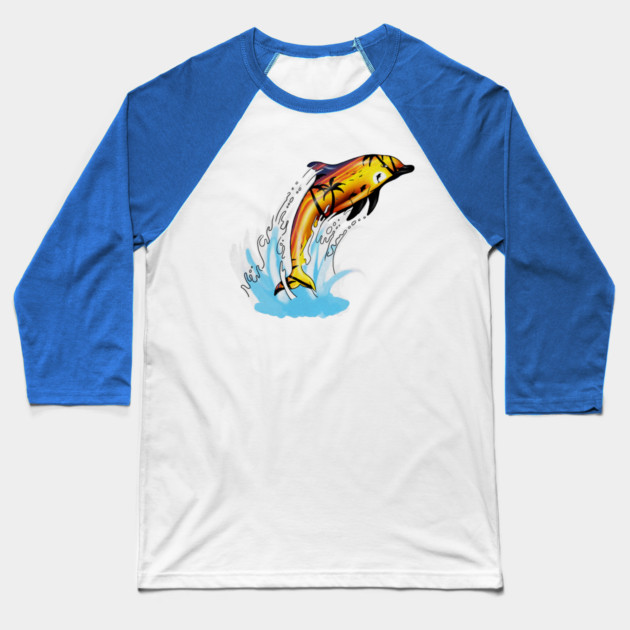 Dolphin with Sunset art, Love Dolphins Baseball T-Shirt by logiamerch