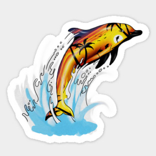 Dolphin with Sunset art, Love Dolphins Sticker