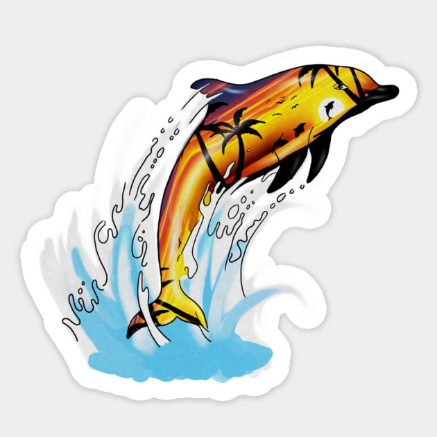 Dolphin with Sunset art, Love Dolphins Magnet by logiamerch