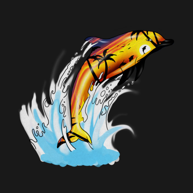 Dolphin with Sunset art, Love Dolphins by logiamerch