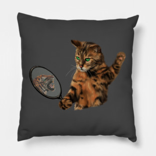 Funny Cat Motivational, Mirror Reflecting Tiger, Cat Lover Pillow