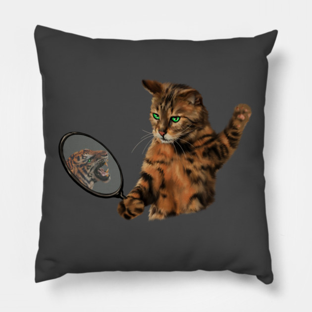 Funny Cat Motivational, Mirror Reflecting Tiger, Cat Lover Pillow by logiamerch